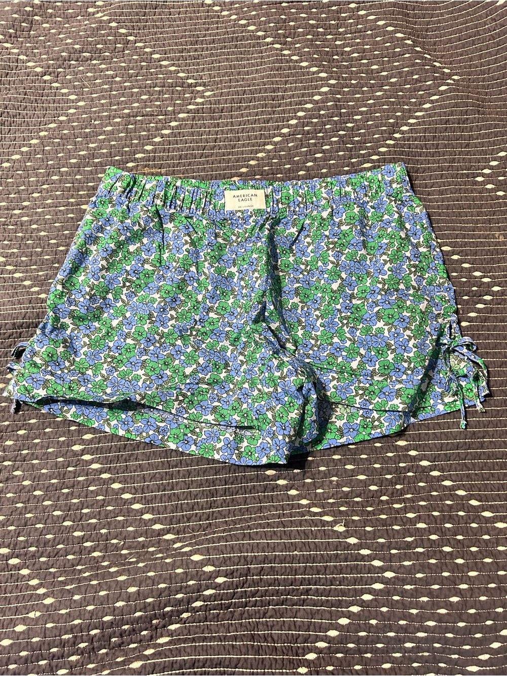 American Eagle Outfitters Women’s Blue & Green Floral Tie-Panel Lounge Shorts